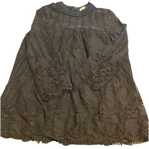 Whimsigoth black Lace witchy 3/4 Sleeve Lined Boho Shirt Top  Blouse small soft